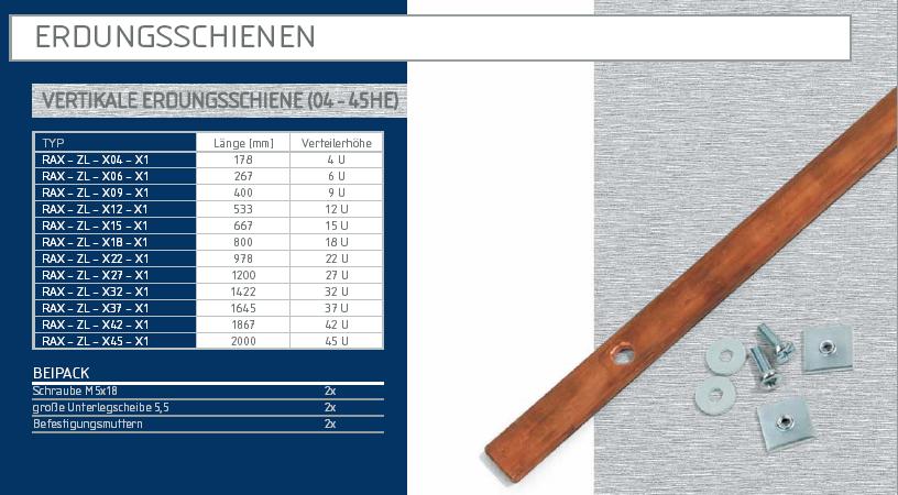 Erdungsschiene für Erdungsystem im Serverschrank, Rack, Netzwerkschrank, Standverteiler und Wandverteiler