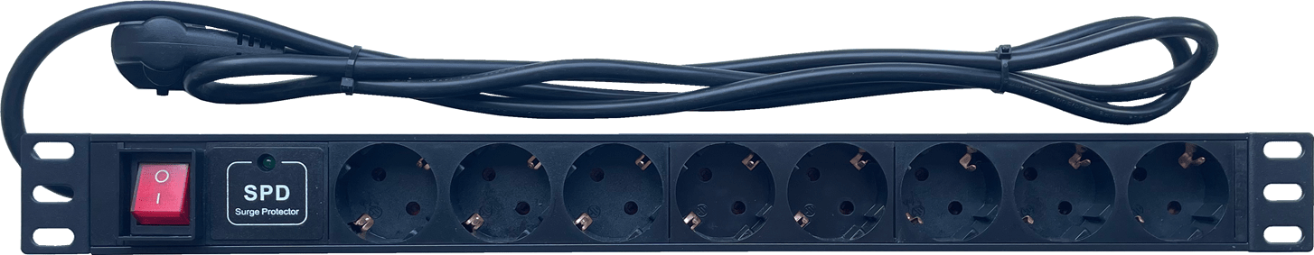 19 Zoll Steckdosenleiste mit Überspannungsschutz und Ein/Ausschalter